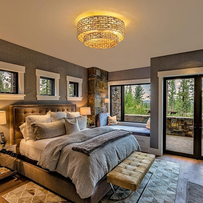 Boho Caged Ceiling Fan with Lights Flush Mount, Handwoven Layered Rattan Fandelier ceiling fan with Remote Control, Reversible 6-Speed Enclosed Ceiling Fan Light for Bedroom, Living Room, Nursery, E26