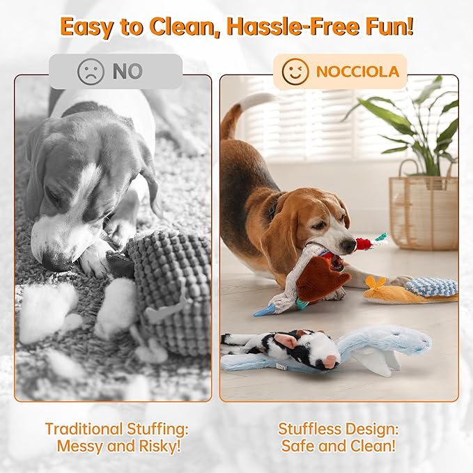 Nocciola Squeaky Dog Toys, 5 pcs Crinkle Plush Dog Toy, No Stuffing Dog Toys for Small Medium Large Dogs, Boredom Relief