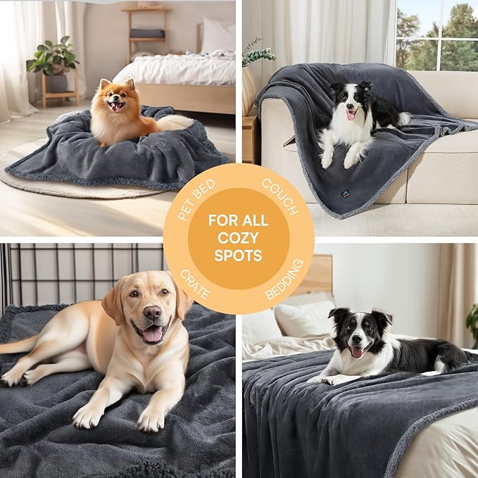 Waterproof Pet Blanket, Liquid Pee Proof Dog Blanket for Sofa Bed Couch, Reversible Sherpa Fleece Furniture Protector Cover for Small Medium Large Dogs Cats, Dark Gray Small（40" x 28"）