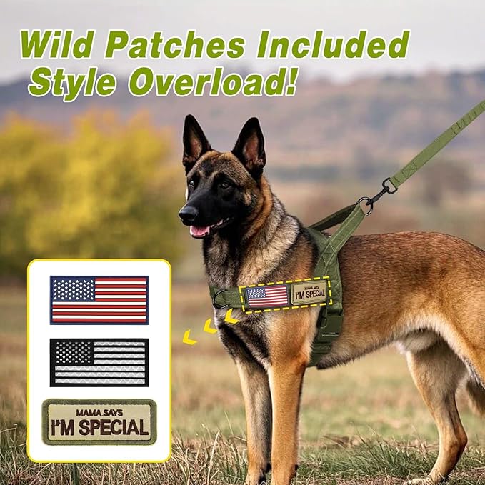 Forestpaw No Pull Dog Harness with Flannel Lining, Reflective Escape Proof Vest for Medium Dogs, Quick Release Comfortable for Walking Training (Includes Patches),Green M
