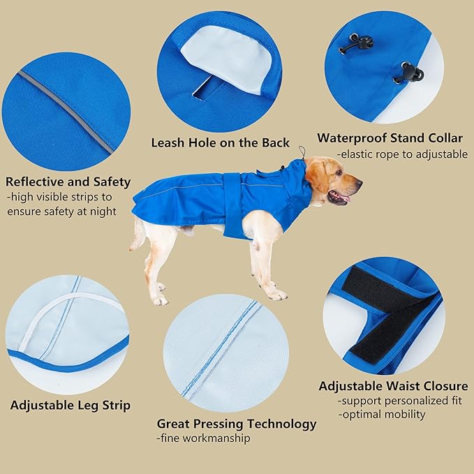 Adjustable Waterproof Dog Raincoat for Dogs,Lightweight Pet Rain Jacket Puppy Clothes with Reflective Strip for Small Medium Large Dogs (Yellow, Medium)
