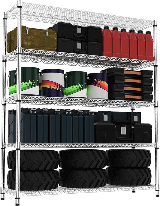 5 Tiers Shelf 3300 lbs Steel Storage Shelving Utility Shelving Unit Steel Organizer Wire Rack for Home,Kitchen,Office,Garage Chrome 17.7" D x 47.2" W x 70.3" H