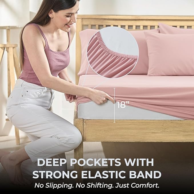 100% Natural Cotton Bed Sheets | 500 TC Single-Ply Sateen Weave Cal King Sheet Set | Breathable & Hypoallergenic Solid 4-Piece Bedding with Deep Pocket Fitted, Flat, Pillowcase | Blush