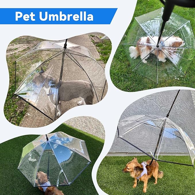 Dog Umbrella for Small Dogs Clear Walking Umbrella with Adjustable Leash