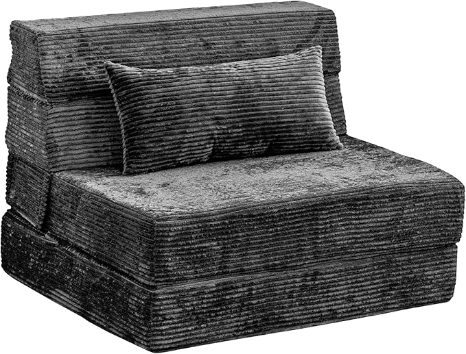 Folding Sofa Bed, Convertible Sleeper Chair with Pillow, High Density Memory Foam Fold Out Couch, Foldable Mattress Futon Sofa for Living Room/Dorm/Guest Use/Apartment/Home Office