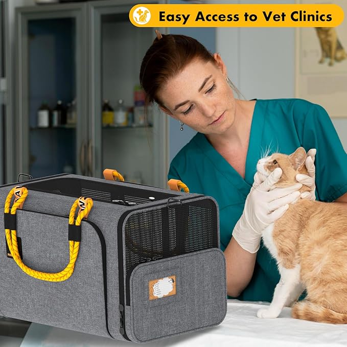 PAWZIDEA Expandable Pet Carrier Airline Approved, 18×11×11 Inches Small Dog Carriers, Collapsible Top-Load Cat Carrier for 2 Cats Under Seat, Soft-Sided Puppy & Animal Travel Bag, ID Card, Up to 15lbs