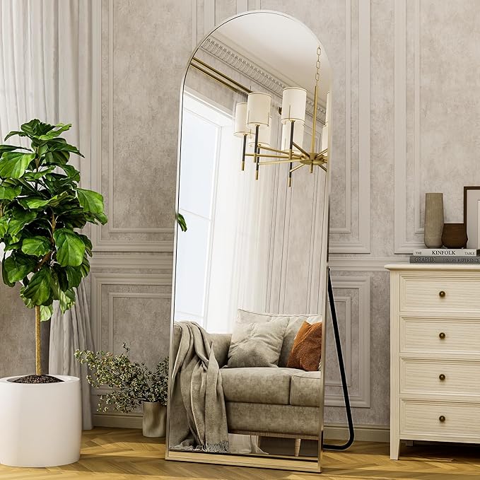 HARRITPURE 64"x21" Arched Full Length Mirror Free Standing Floor Mirrors Leaning Hanging Mounted Mirror Aluminum Frame Modern Home Decor for Living Room Bedroom Cloakroom,Silver