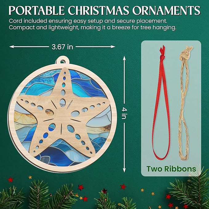 GEEMBI Christmas Teacher Gifts for Women Men - Suncatcher Christmas Ornaments 2025 with Card - Thank You Gifts for Coworkers Nurses Therapists, Teacher Ornament, Starfish Ornaments for Tree
