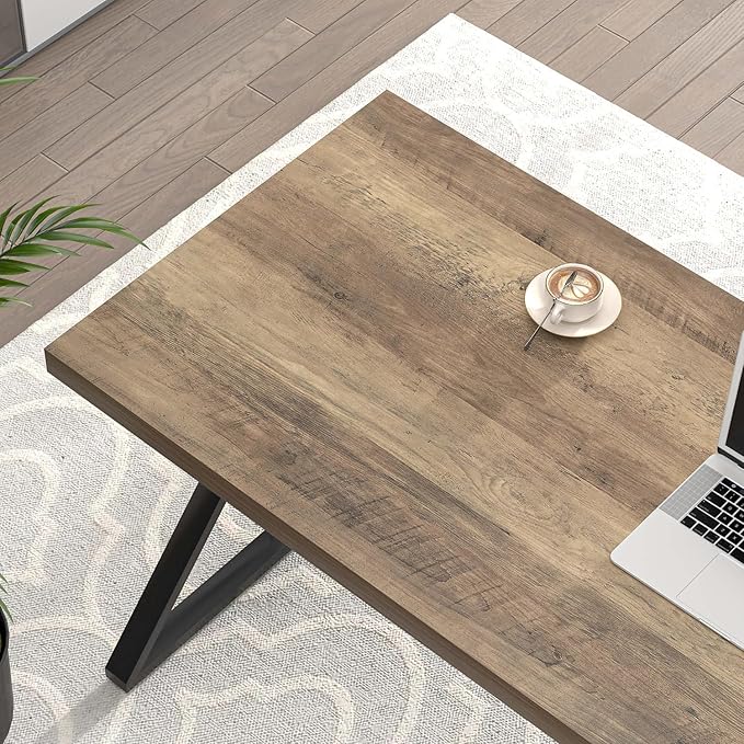 FOLUBAN Computer Desk, Modern Home Office Desk, Wood and Metal Study Writing Gaming Table for Bedroom Living Room, Rustic Oak, 53 Inch