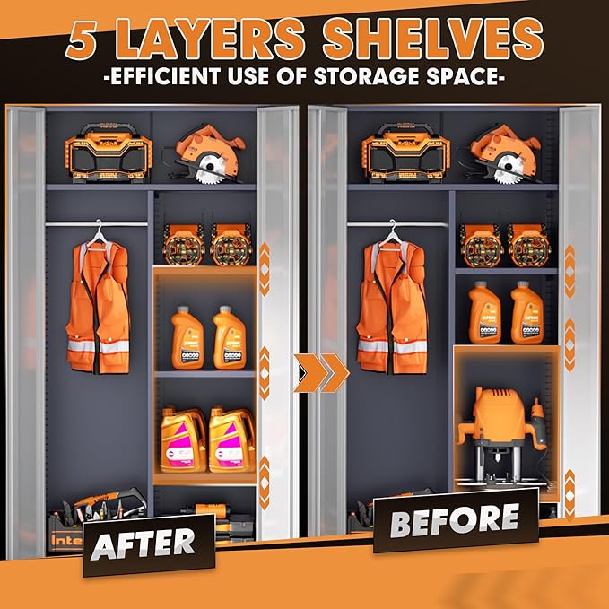 INTERGREAT Metal Wardrobe Closet, 72" Locking Storage Wardrobe Cabinet with White Doors and Shelves, 18 "D x 36" W Steel Clothes Storage for Office, Home, School, Gym (White Grey)