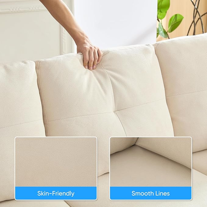 PUREMIND Sectional Home Sofa Living Room, Modern U-Shaped Sofa Couches with Double Chaise, Upholstered 4 Seater Sofa for Living Room, Apartment, Beige