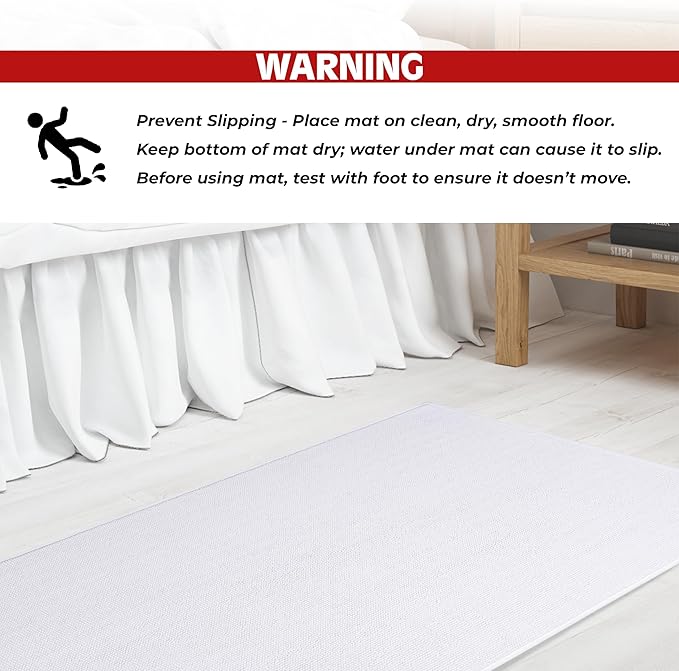 Cotton Paradise 100% Cotton Non Slip Bath Mats for Bathroom, 20x34 inch Soft Absorbent Quick Dry Machine Washable Floor Bath Mat, White Bath Rug