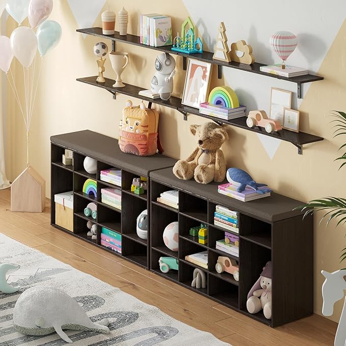 DINZI LVJ Long Wall Shelves, 55.1Inch Wall Mounted Shelves Set of 2, Extra Large Floating Storage Ledges with Sturdy Metal Brackets for Living Room, Bathroom, Bedroom, Kitchen, Espresso