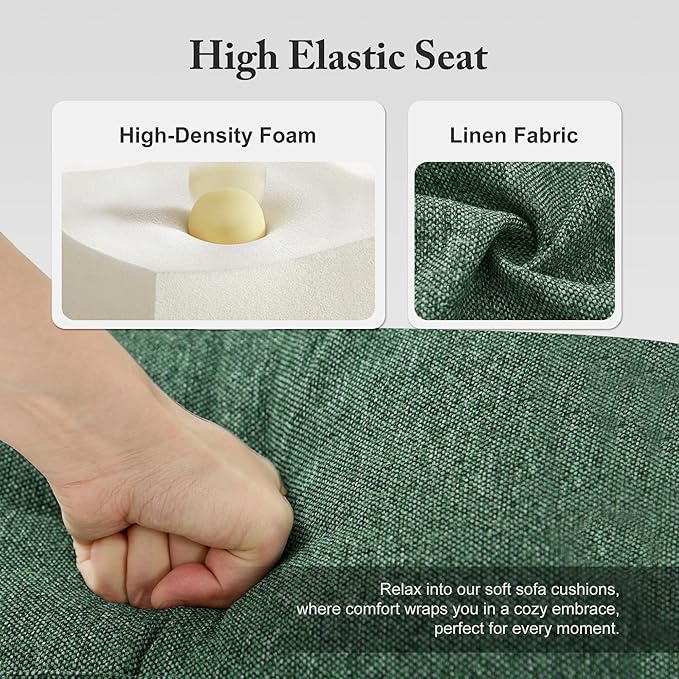 3 Seater Sofa Couch with Deep Seats, 89" Mid Century Modern Upholstered Sofa with Armrests, Comfy Couches for Living Room, Bedroom, Apartment and Office (Green)