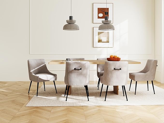 Velvet Dining Chairs Set of 8,Gray Upholstered Living Room Chairs with Black Metal Legs, Modern Tufted Accent Chairs for Living Room, Study Room, Kitchen