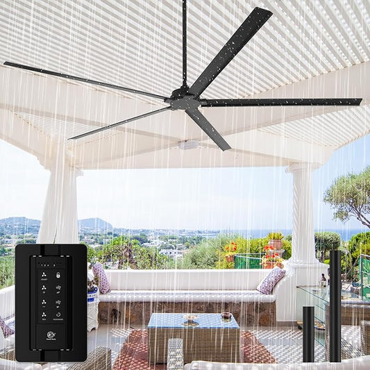Ceiling Fans Outdoor Waterproof, 84 Inch Black Industrial Ceiling Fans without Lights, Large Ceiling Fan No Light with 5 Aluminum Blade, Reverse DC Motor, Outdoor Fans for Patio Shop Garage LivingRoom