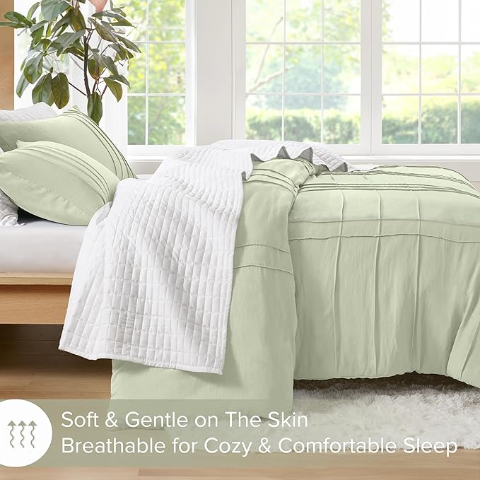 Comfort Spaces Sage Full Size Comforter Set - 3 Pieces Pintuck Pleated Bedding Sets, All Season Lightweight, Extra Softness Pre-Washed Microfiber Full Bed Set, Shams, Full