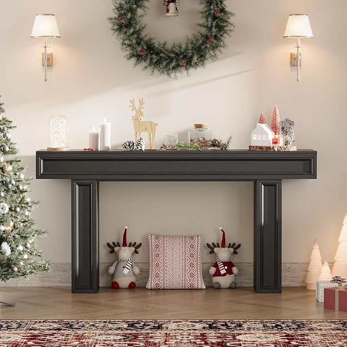 Rresyet 63 Inch Long Console Table, Sofa Table Behind Sofa, Wooden Entryway Table, Farmhouse Entryway Table for Entry, Hallway, Living Room (Black)