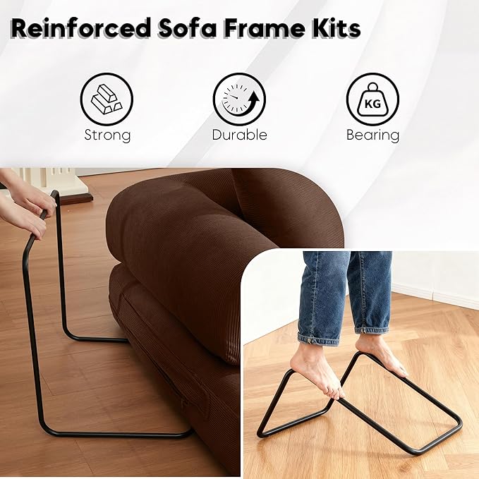 Convertible Folding Couch Bed, Comfy Corduroy Sleeper Floor Sofa Bed with Fixed-Shape Frame, Floor Sofa with Armrest, Lounge Couch for Living Room Bedroom Lounge Studio, Dark Brown