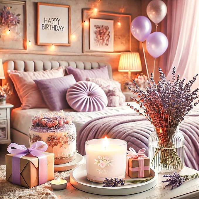 Scented Candles, Scented Candle Gift Set for Stress Relief, 3 Votive Candles for Women and Men, Birthday Candle Gifts for Women, Christmas Candles for Women (Pink + Purple + White, 7 oz)