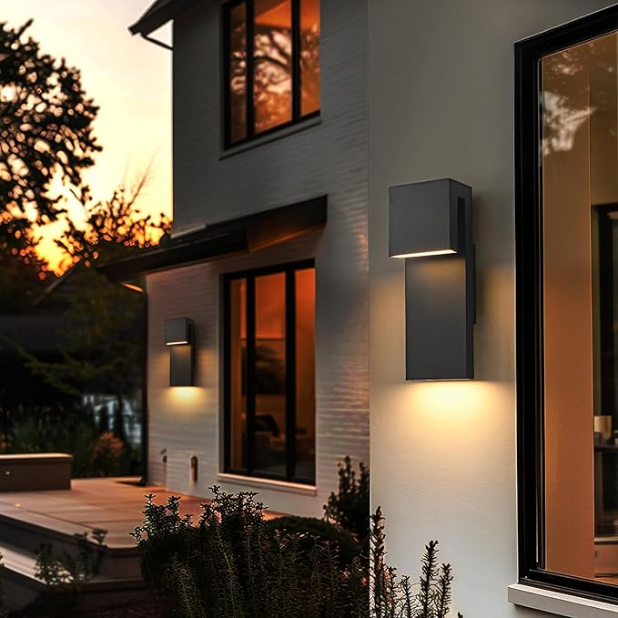 Modern LED Outdoor Wall Light 3000K 18W IP65 Waterproof Integrated LED Outdoor Wall Sconce Anti Rust Black Porch Lights Exterior Lighting Outside Lights Fixture for Garage,Balcony,Backyard 2PACK