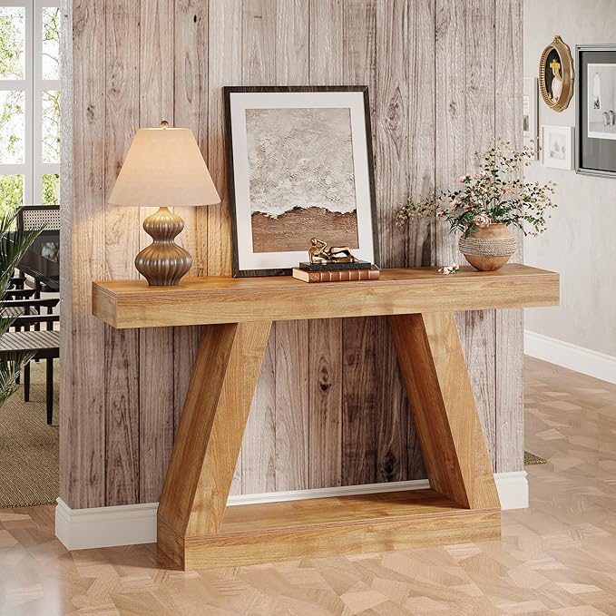 Tribesigns Farmhouse Console Table, 55-Inch Rustic Sofa Table with Storage, Industrial Wooden Entryway Table for Hallway, Living Room, Natural Brown