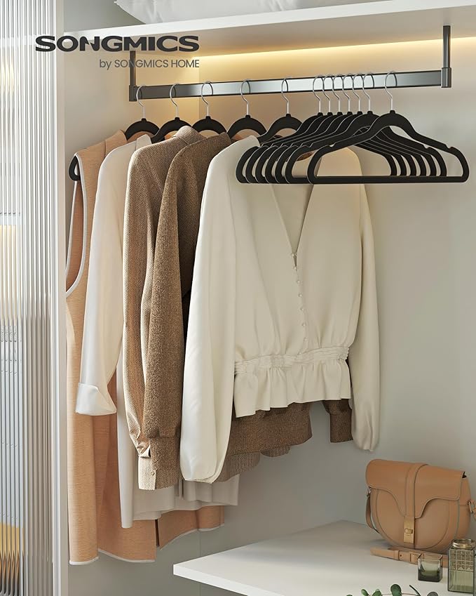SONGMICS Velvet Hangers 150 Pack, Non-Slip Clothes Hangers with Silver-Colored Swivel Hooks, Slim Space-Saving for Closet, Heavy-Duty, Black UCRF046BZ03S