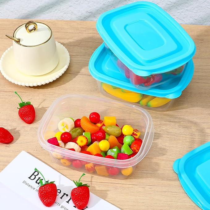 18 Pcs 33 Oz Plastic Food Storage Containers with Lids Portion Box Sets with Cover Stackable Plastic Containers with Lids Microwave Freezer Dishwasher Safe(Blue)