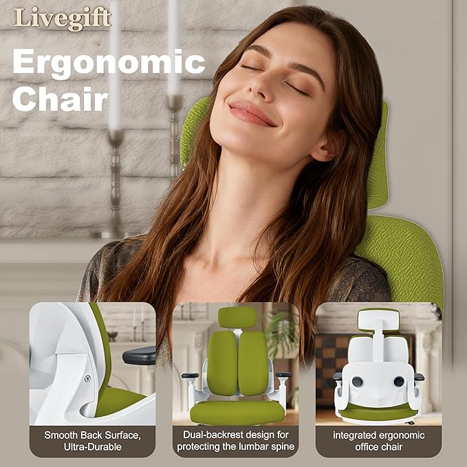 Big and Tall Office Chair 500lbs, Extra Wide 20" Seat and Reinforced Frame, Dual-backrest Ergonomic Desk Chair with Headrest and Flip-Up Arms, High Back Task Chair for Back Pain-Green