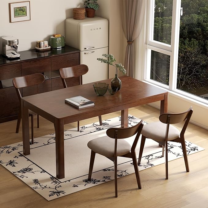 100% Solid Wood Upholstered Dining Chairs, Mid Century Modern Oak Dining Chairs with Curved Back Design with Butterfly Wing Shape for Kitchen, Dining Room, Restaurant (4PK, Walnut Color-Gray Cushion)