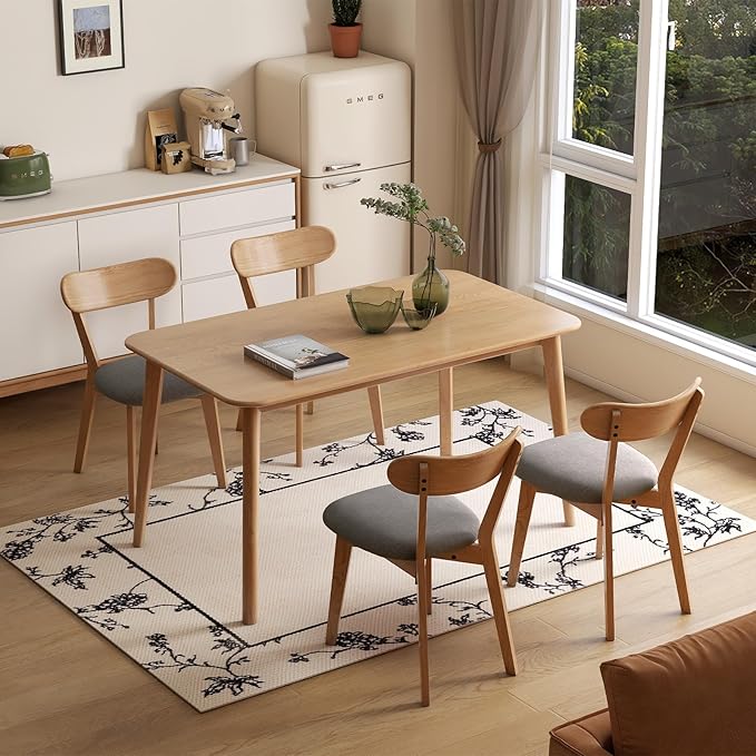 100% Solid Wood Upholstered Dining Chairs, Mid Century Modern Oak Dining Chairs with Curved Back with Butterfly Wing Shape for Kitchen, Dining Room, Restaurant (2PK, Log Color-Dark Gray Cushion)