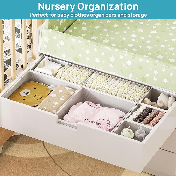 Vtopmart 12 Pack Baby Clothes Organizer, Dresser Drawer Organizer for Baby Clothing, Foldable Fabric Closet Drawer Storage Bins, Dresser Dividers for Bra, Socks, Ties, Scarf