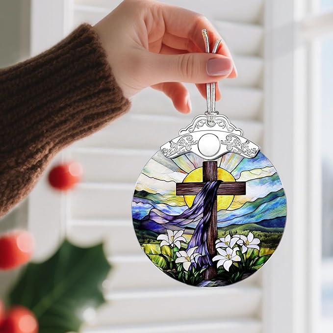 Stained Glass Ornament, Religious Christmas Ornaments, Christmas Hanging Decor & Holiday Ornament: Christian Home Decor | Exquisite Party Gifts for Christians, Christian Gift & Religious Cross Gift