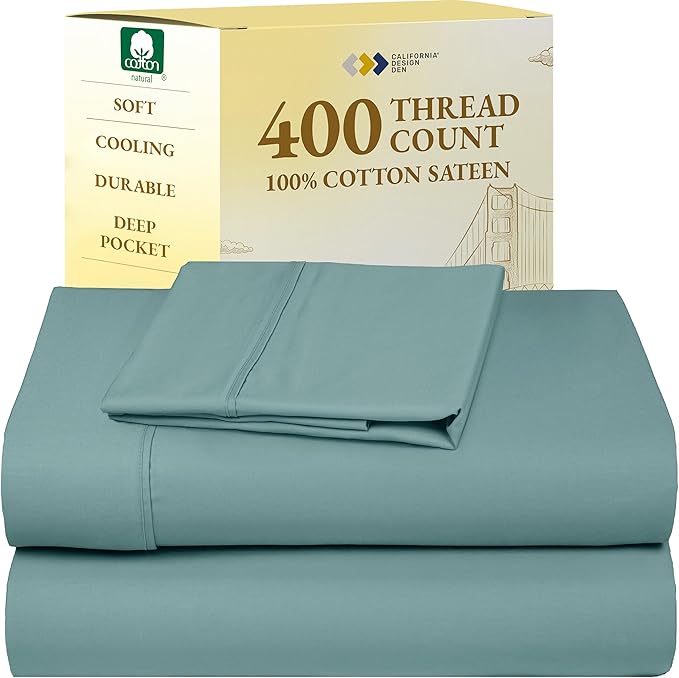 California Design Den Twin Sheets Set - Soft 400 Thread Count Sateen, Natural 100% Cotton Sheets with Deep Pockets, Cooling and Durable Bedding Set - Teal