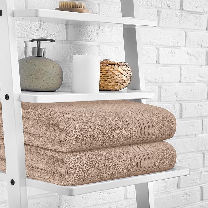 BOUTIQUO 100% Cotton 2 Pack Bath Towel Set 28x55 inches, Eco-Friendly Large Bath Towels, Compact Quickdry Lightweight Soft & Highly Absorbent Bath Towel, Ideal for Everyday Gym Travel Camp Pool - Tan