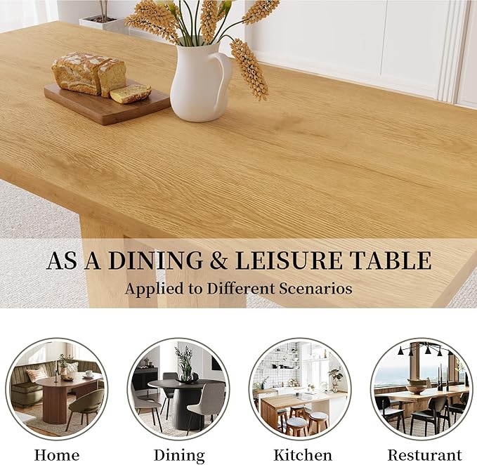 Modern 46" Dining Table, Rectangular Kitchen Table with Oak Finish, Compact Dining Room Table for 4, Sturdy Construction for Home, Apartment, Small Spaces (Table)