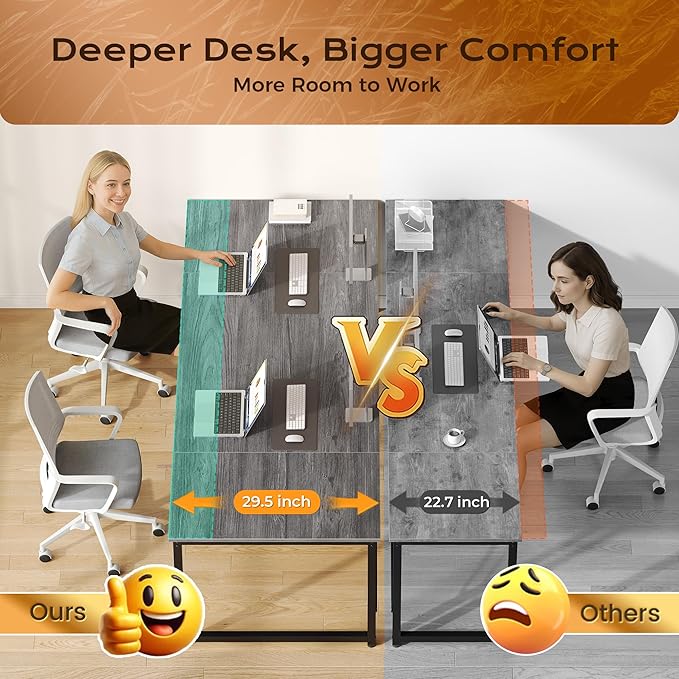 PRAISUN 63 X 29.5 Inch Computer Desk with Deeper Desktop, Gaming Office Writing Work Desk for Home Office, Study, Bedroom, Work from Home, Metal Frame, Grey