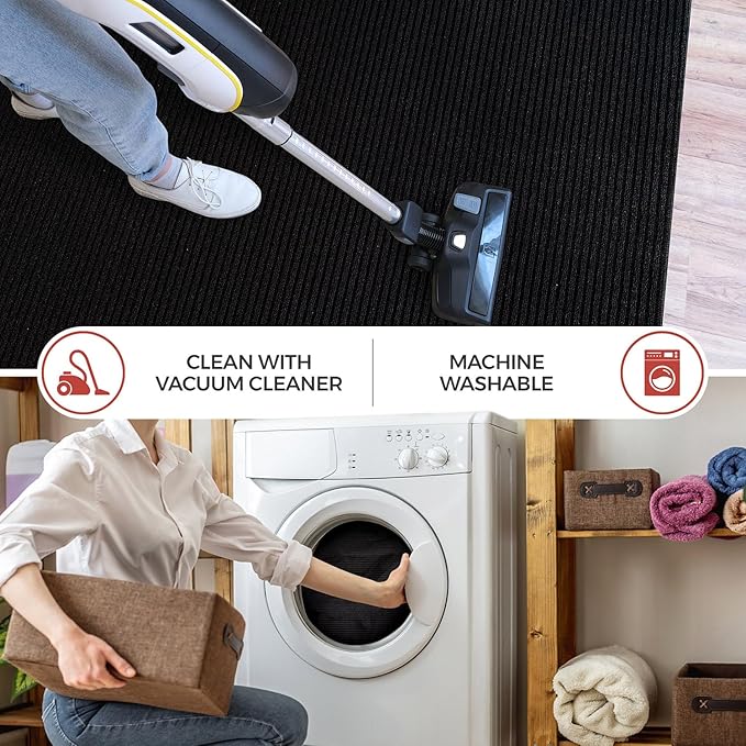 Non Slip Black Solid Rubber Back Thing Door Mat for Entryway 2x3 for Kitchen, Rug for Bathroom, Stain Resistant Easy Cleaning Non Shedding Carpet Black 2 x 3