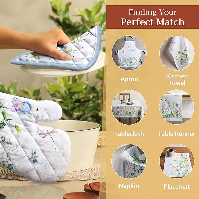 Maison d' Hermine Pot Holders 100% Cotton Heat Resistant Potholders 8" x 8" Hot Pads with Loop BBQ, Cooking, Baking, Grilling, Kitchen, Handling Hot Pans Spring/Summer (Pack of 1, Fleurs De Mai)