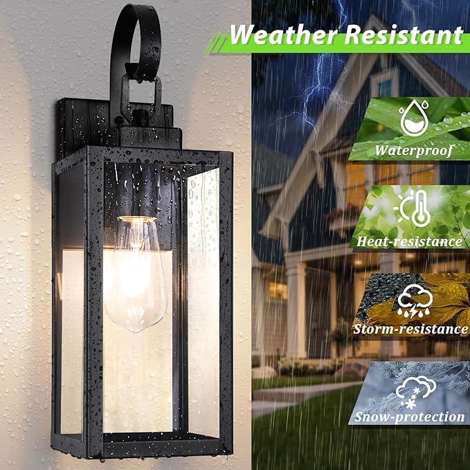 BesLowe 16.5“ Outdoor Wall Light Fixture, Exterior Lighting Fixture Wall Mount, Waterproof Porch Light Outdoor Wall Sconce Lantern, Outside Light for House Front Door Garage, Black