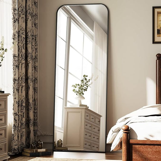 Full Length Mirror 65"x24" Arched Floor Standing Large Mirrors Full Body Mirror with Stand - with Aluminum Frame for Bedroom Living Room, Black
