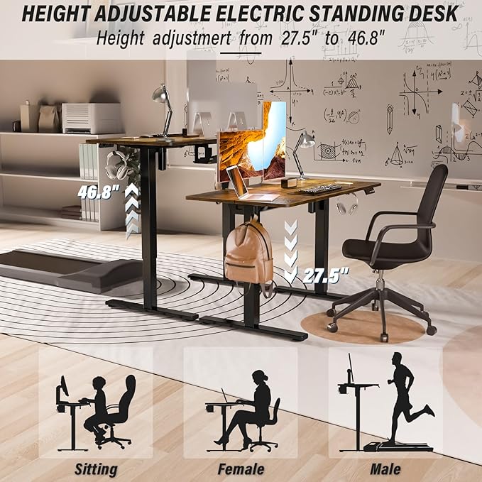 Kingant Standing Desk Height Adjustable Electric Stand Up Desks [48 x 24 Inch] - Ergonomic Sit Stand Desk Rising Desks for Home Office Computer Desk Stand Desk Workstation with Cable Management