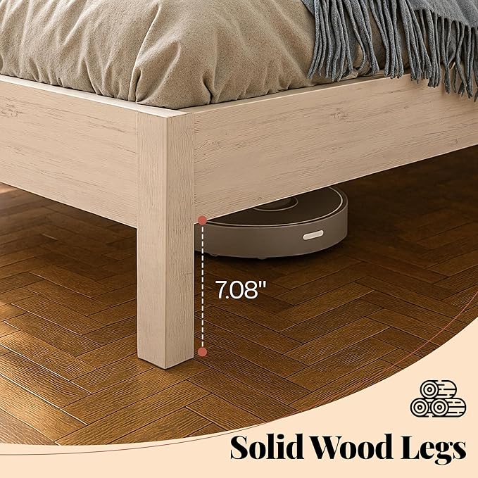 Jocisland Full Size Bed Frame with Tall Upholstered Curved Headboard, Solid Wood Platform Bed, No Box Spring Needed, Wood Slat Support, Easy Assembly, White