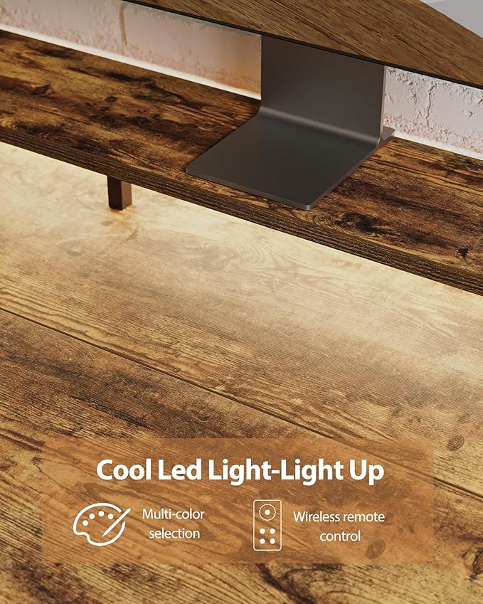 Electric Height Adjustable Standing Desk with Power Outlet and LED Light Strip, Sit to Stand, Ergonomic 48x24" Rising Desk with Memory Presets, Home Office Workstation, Computer Gaming Table, Brown