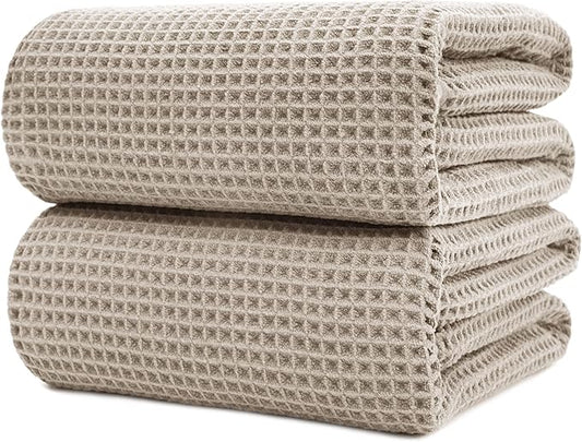 POLYTE 430 GSM Microfiber Quick Dry Lint Free Bath Sheet, 70 x 35 in, Set of 2 (Waffle Weave)