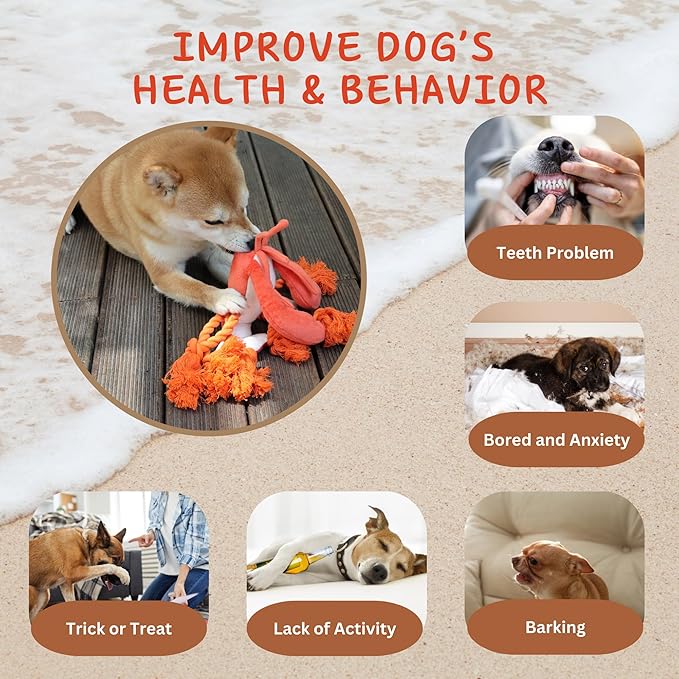 Lobster Dog Toys, Large Squeaky Rope Tug of War Dog Toys for Puppy, Small, Medium, Large Dogs, Interactive Stuffed Plush Toys