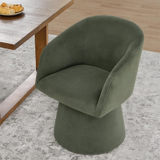 Swivel Dining Chairs Set of 1, Upholstered Mid Century Modern Deskchair with Barrel Back, Linen Fabric Kitchen Chairs for Dining Room, Bedroom, Dressing Room, Green