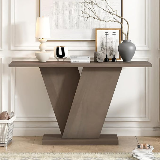 Modern Unique Console Table 59.8-Inch Long Entry Sofa Table Accent Furniture for Living Room Hallway Entryway, Taupe