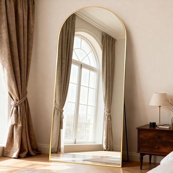 Arched Full Length Mirror 78"x35" - Floor Standing Body Mirror with Aluminum Frame,Leaning Hanging for Bedroom Cloakroom Living Room Gold