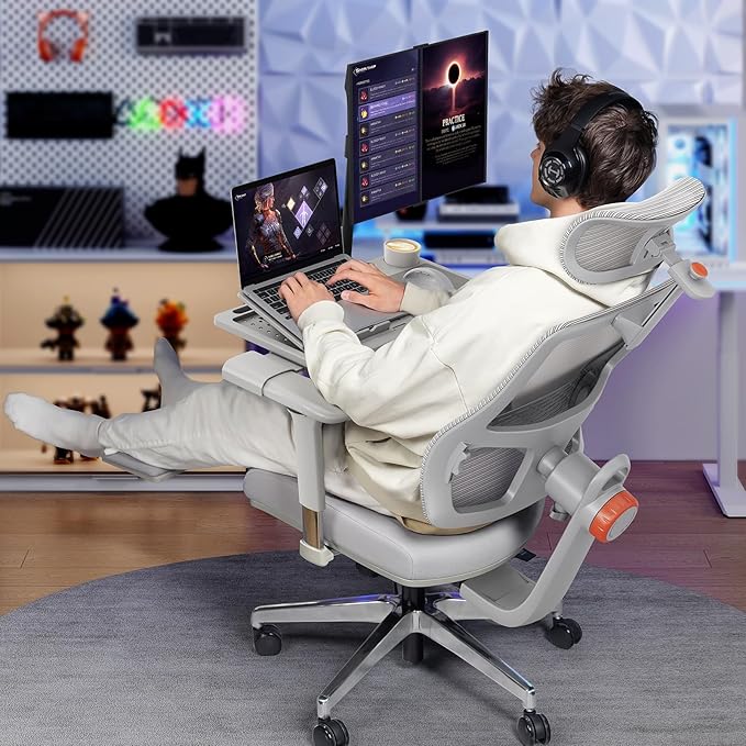 Newtral Ergonomic Office Chair - Home Office Desk Chair with Footrest, with Auto-Following Lumbar Support, 4D Armrest, Adjustable Seat Depth & Height